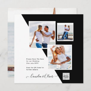 Black White Photo Wedding Invite QR Code Save Date