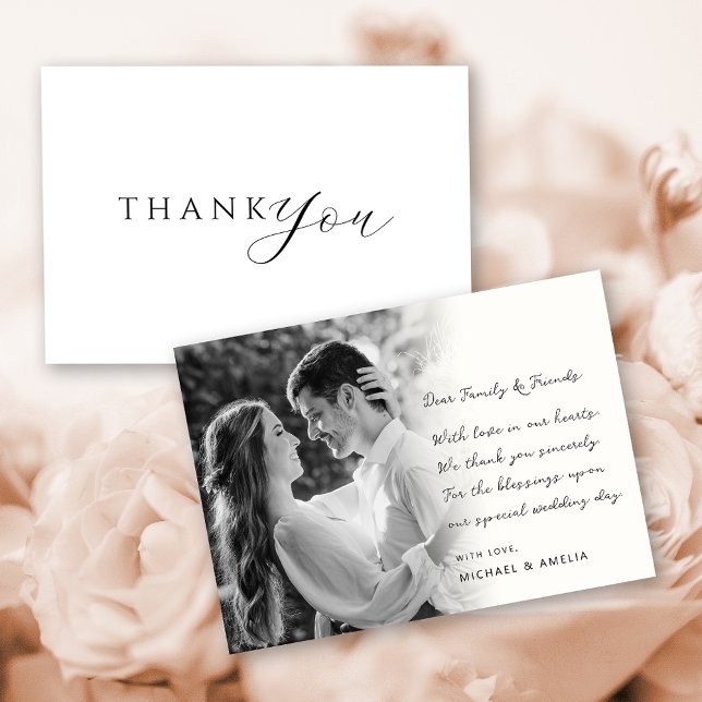 Black & White Photo Wedding Thank You Card (elegant black and whtie wedding thank you card)