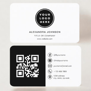 Black White Photo with QR Code Social Media Business Card