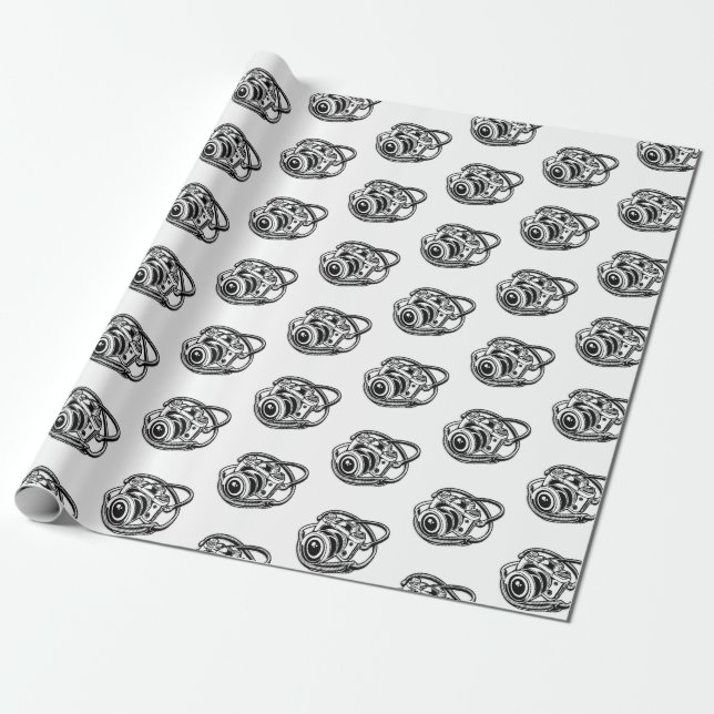 Black White Photography Camera Logo Graphic Wrapping Paper (Unrolled)