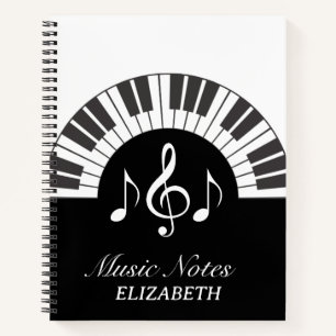 Black & White Piano Keyboard Music Notes  Notebook