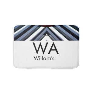Black white piano keys add name initial letter mon bath mat