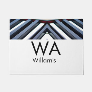 Black white piano keys add name initial letter mon doormat