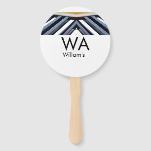 Black white piano keys add name initial letter mon hand fan