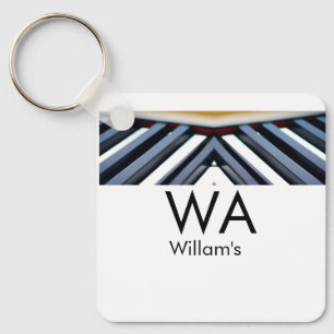 Black white piano keys add name initial letter mon key ring