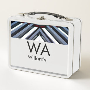 Black white piano keys add name initial letter mon metal lunch box