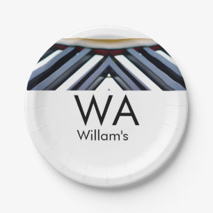 Black white piano keys add name initial letter mon paper plate