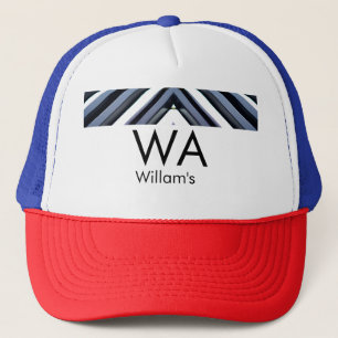 Black white piano keys add name initial letter mon trucker hat