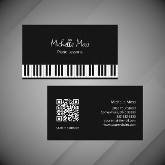 Black White Piano Music Teacher Pianist Performer  Business Card