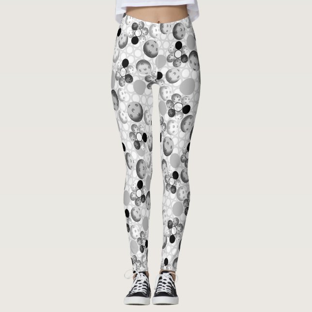 Black & White Pickleballs Leggings (Front)