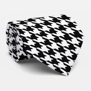 Black White Pied de Poule Houndstooth Tie