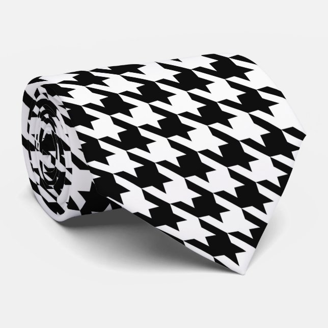 Black White Pied de Poule Large Houndstooth Tie (Rolled)