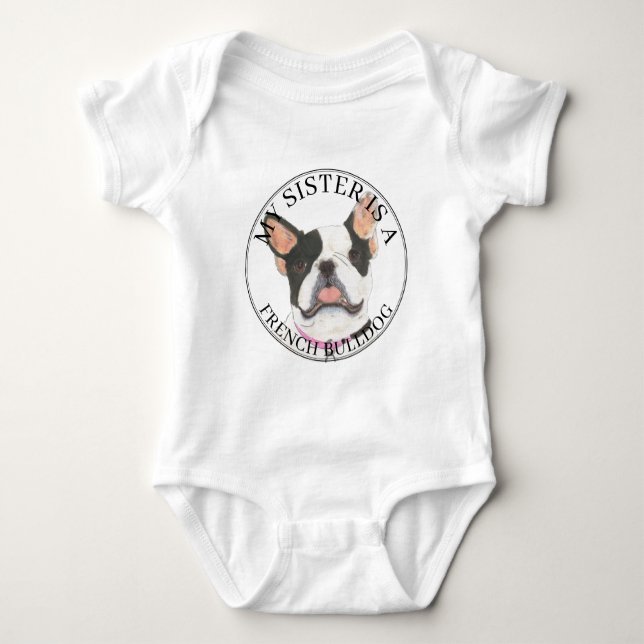 Black & White Pied French Bulldog Big Sister Baby Bodysuit (Front)