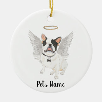 Black White Pied Frenchie Sympathy Memorial Ceramic Tree Decoration
