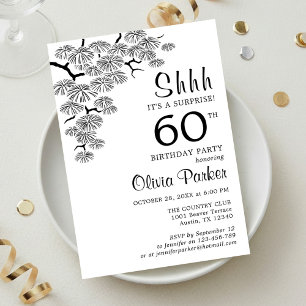 Black White Pine Branch Surprise 60th Birthday Invitation
