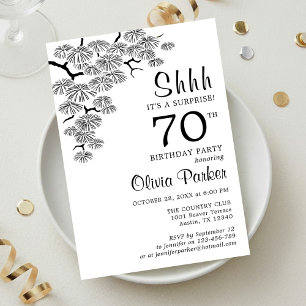 Black White Pine Branch Surprise 70th Birthday Invitation