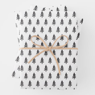 Black White Pine Tree Christmas Wrapping Paper