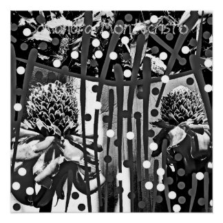 Black & White Pineapple Flower DUO Glossy Poster