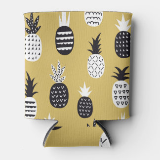 Black, white pineapples, yellow background can cooler