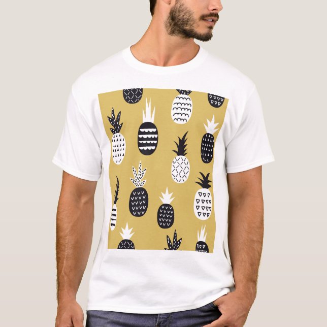 Black, white pineapples, yellow background T-Shirt (Front)