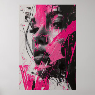 Black White Pink Abstract Painting of Woman Poster
