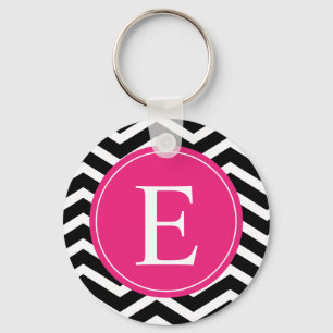 Black White Pink Chevron Custom Key Ring