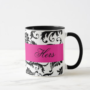 Black, White, Pink Damask "Hers" Mug