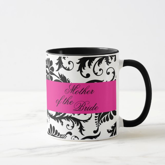 Black, White, Pink Damask Mother of the Bride Mug (Right)