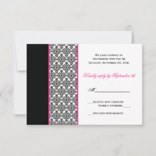 Black White Pink Damask RSVP Card