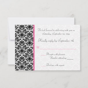 Black, White, Pink Damask RSVP Card