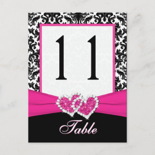 Black, White, Pink Damask Table Number Post Card