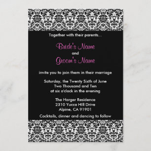 Black/White/Pink Damask Wedding Invitation