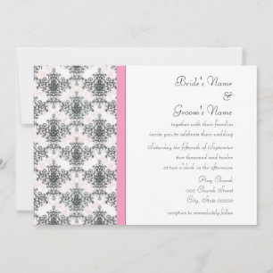 Black White Pink Damask Wedding Invitations