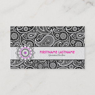 Black White & Pink Elegant Paisley Pattern Business Card