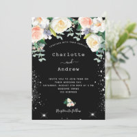 Black white pink florals silver glitter wedding