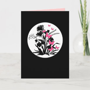 Black white pink flower butterfly sympathy card