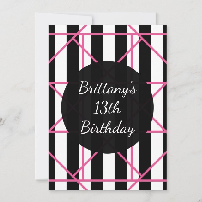 Black White & Pink Geometric Party Invitations (Front)