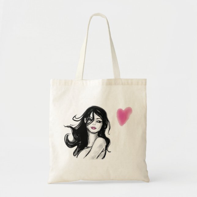 Black & White & Pink Girl Tote Bag (Front)