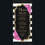 Black White Pink Gold Menu Card<br><div class="desc">Menu Card. Classy black white pink design with faux glitter gold. Floral design features black & white stripes,  script font and red roses. Perfect for an elegant party.</div>