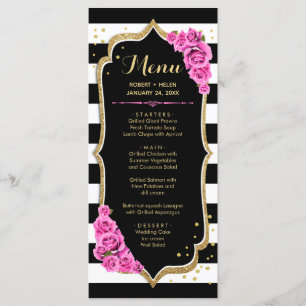Black White Pink Gold Menu Card