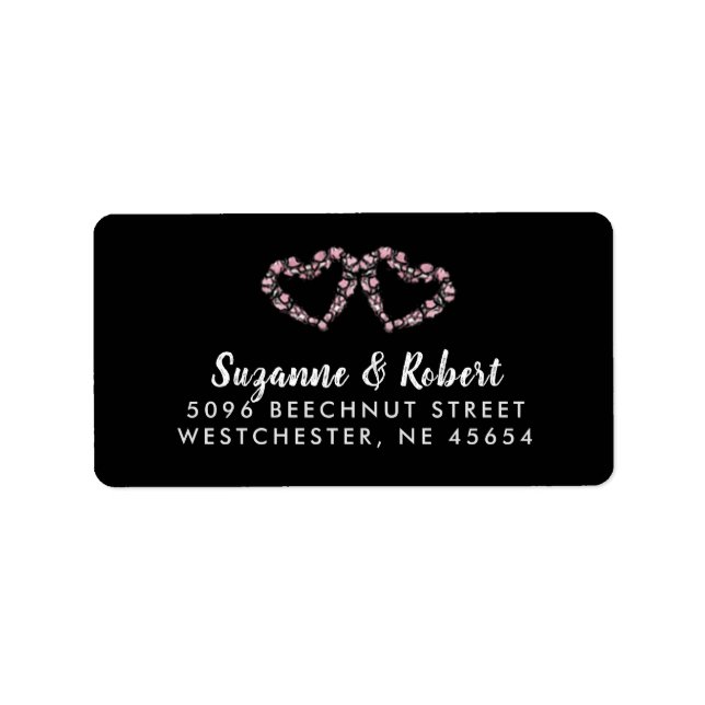 Black White & Pink Hearts Wedding Address Label (Front)