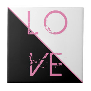 Black White Pink Love Abstract Art Tile