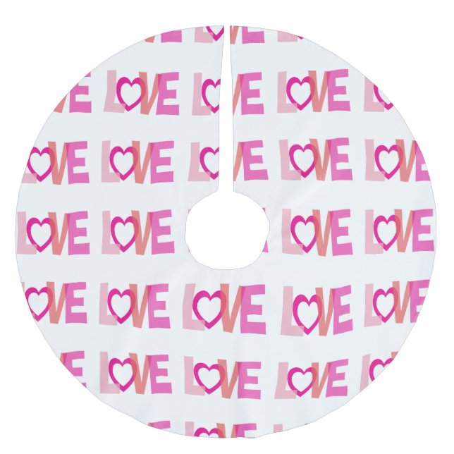 Black white pink love words tree skirt (Front)
