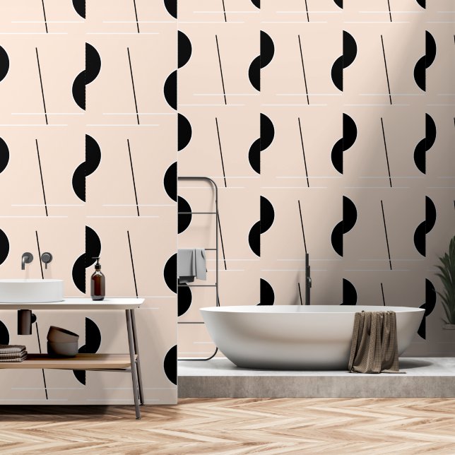 Black White Pink Modern Chic Minimalist Wallpaper (Bathroom)