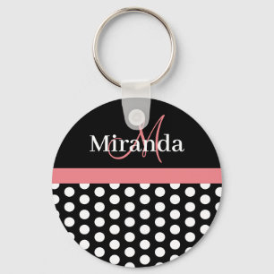 Black White Pink Monogram Polka Dot Key Ring