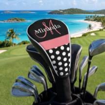 Black White Pink Monogram Script Polka Dot