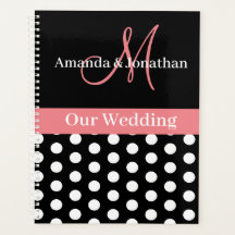 Black White Pink Monogram Script Polka Dot Wedding