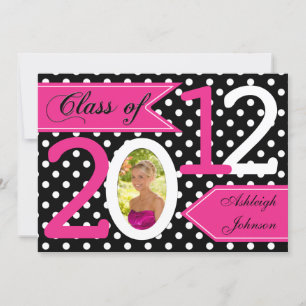 Black White Pink Polka Dot Photo Graduation Invite