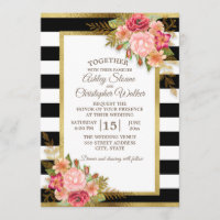 Black White Pink Red Floral Gold Wedding
