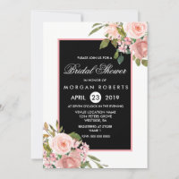 Black White Pink Rose Gold Flowers Bridal Shower